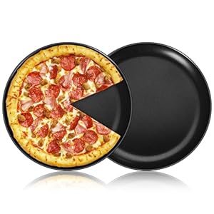 Herogo Pizza Tray, 10 Inch Non-Stick Pizza Oven Tray Set of 2, Stainless Steel Round Baking Pan for Oven Baking Roasting Serving, Healthy & Durable, Easy Clean