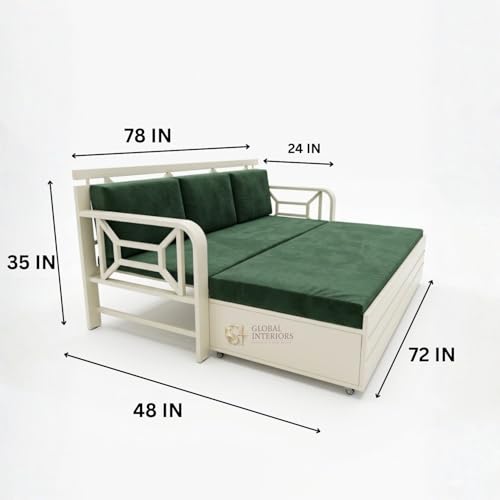 Image of Metal Frame Sofa Cum Bed with | Premium Velvet Fabric 3 Seater Pull-Out Sofa Bed | Space Saving Convertible Couch for Living Room | Modern Ivory Color Sofa Bed (6X4) | Comfortable sleeping