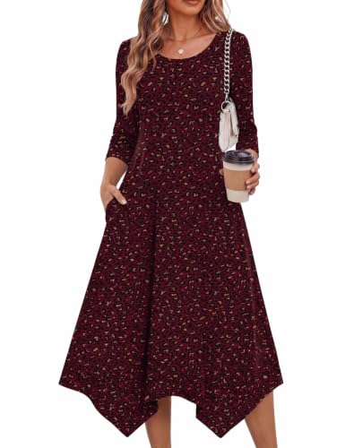 Image of Zeagoo Midi Dresses Women 2026 Dress 3 /4 Sleeve Casual Dresses with Pockets A Line Summer Beach Sundress