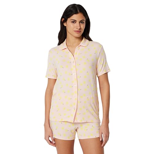 Amazon Essentials Womens x Sofia Grainge Mommy and Me Short Sleeve Pajama Set Light Pink Lemon Large
