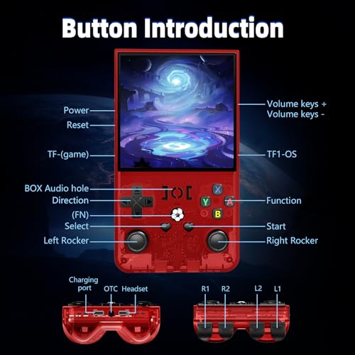 Image of R36MAX Retro Handheld Game Console, 4.0 Inch IPS Screen Retro Gaming Console,Linux System, 4000mAh Battery Portable Pocket Mini Arcade, Built-in 128G (Red)