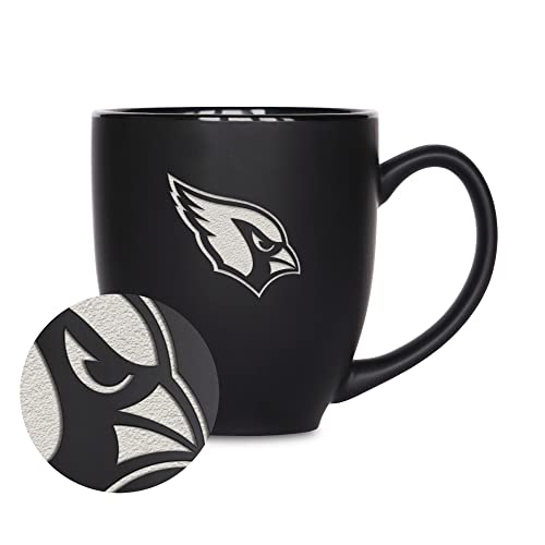 Image of Rico Industries NFL Football 15oz Personalized Laser Engraved Matte Black Ceramic Bistro Mug - For Hot or Cold Drinks