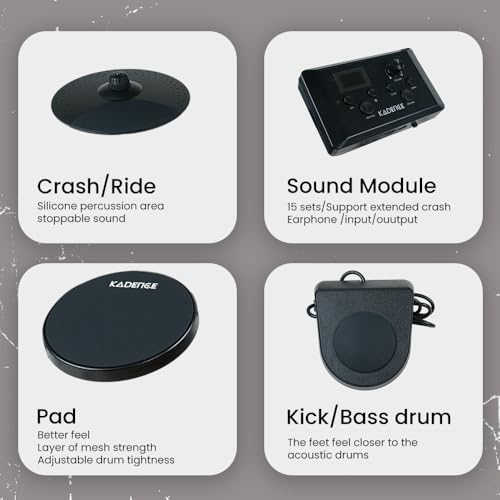 Image of Kadence MT10L Home Series 3-Piece Kids Electric Drum Kit | Mesh Pads | Built-in Songs & Metronome | USB-MIDI | Headphone Support | Black
