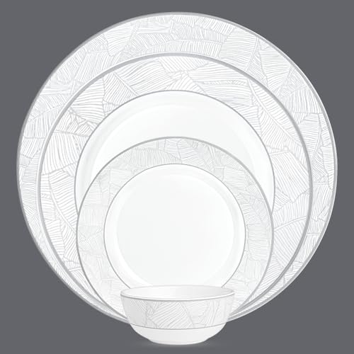 Image of Larah by Borosil 51pc Opalware Ivy Dinner Set for Family of 8 | Microwave & Dishwasher Safe Crockery Set for Dining & Gifting | Plates & Bowls
