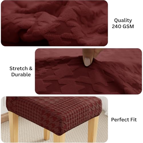 Image of Lukzer Elastic Dining Chair Cover - 1PC Pastel Deep Maroon Square Knit | Textured High Stretch Jacquard Seat Cover | Removable Washable Short Dining Chair Cover Protector Seat Slipcover | (CC-179-01)