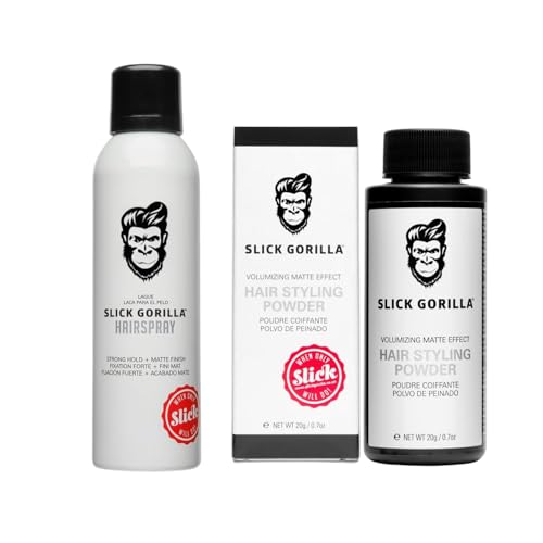 Slick Gorilla Set de Peinado – Laca Original para Cabello 200 ml & Polvo de Peinado 20 ml, Fijación Fuerte, Acabado Mate y Volumen