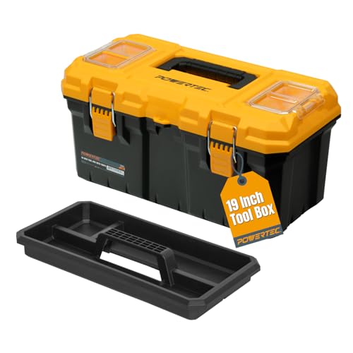 Image of POWERTEC 19-Inch Tool Box with Trays - Lockable, Metal Latch, Organizer, Portable Storage for Tools, Small or Mid-Sized Parts (72362)