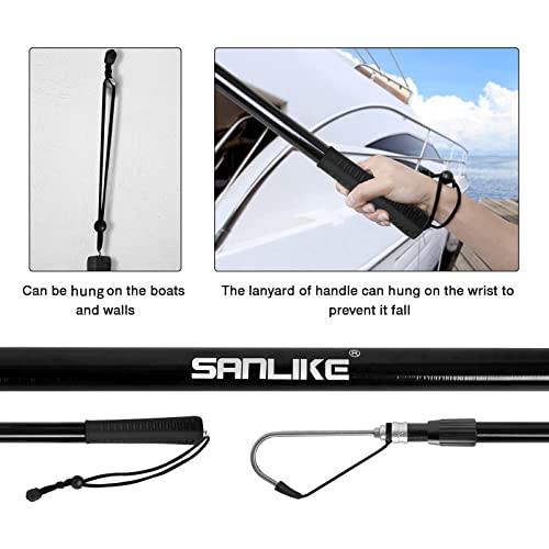 SAN LIKE Telescopic Fishing Gaff Aluminum/Fiberglass Pole with Nonslip Rubber Handle Stainless Steel Hook with M8 Screw
