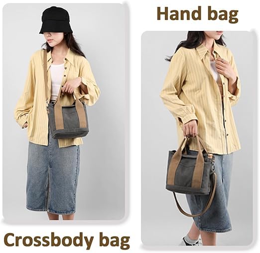 Image of Canvas Tote Bag for Women,Small Totes Bags with Zipper Crossbody Purse with Pockets Large Shoulder Handbag,2 Sizes