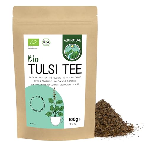 Alpi Nature Tulsi Té 100g, Tulsi Albahaca Sagrada Seca y Frotada, Hojas Sueltas de Tulsi