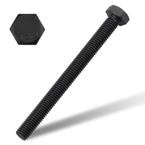 M8-1.25 x 100mm Hex Bolts, High-Strength Metric Class 12.9 Steel Hex Head Screws for Valves Pumps Motors Automotive Suspension Systems, Black Oxide, Full Thread, 10-Pack