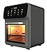 13L Digital Air Fryer Oven with Visible Window & Rapid Air Circulation 1350W Multifunctional Smart Touch Cooker Low Fat Healthy Oil-Free Frying Non-Stick Basket Black 80-200°C