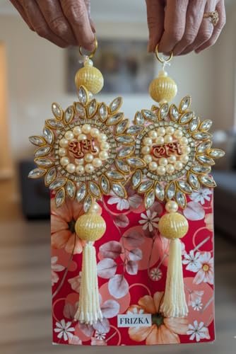 Image of Set of 2 Traditional Subh Labh Wall Hanging Door Latkan Toran in Gift Box (Multi, 8.5 Inch) Shubh Labh for Home Decor Door Entrance Pooja Room Decoration Item for Home, Gifts Item