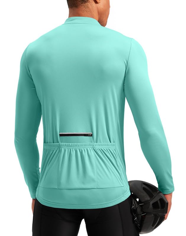 Bikewa Men's Cycling Jersey with 3+1 Rear Zipper Pockets Long Sleeve Moisture Wicking UPF 50+ Half Zip Riding Bike Shirts