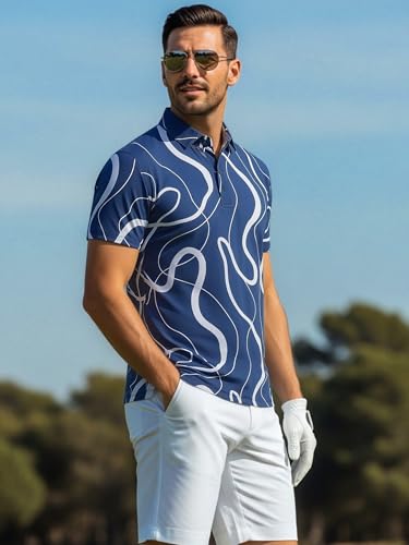 Image of Alex Vando Mens Golf Shirts Short Sleeve Breeze Quick-Dry Print Polo Shirt