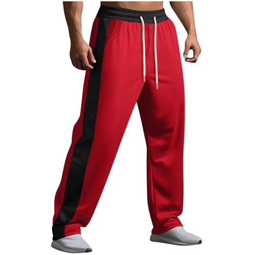 Mens Sweatpants with Pockets Side Button Striped Casual Straight Leg Pants Fall Loose Fit Elastic Drawstring