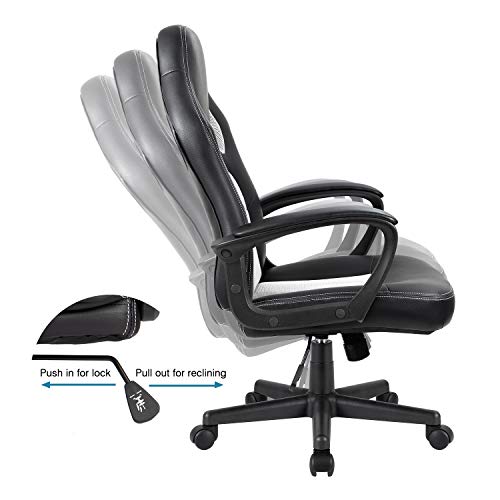 Image of Furmax Office Chair Desk Leather Gaming Chair, High Back Ergonomic Adjustable Racing Chair,Task Swivel Executive Computer Chair Headrest and Lumbar Support (White)
