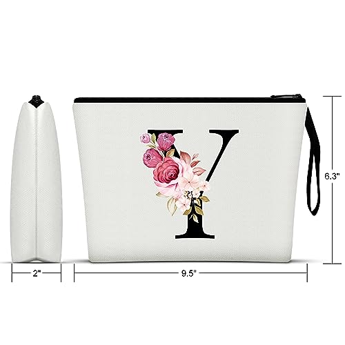Image of Vavabox A-Z Personalized Makeup Bag, Birthday Gifts for Women Mom, Gifts for Best Friend, Bride Bridesmaid Cosmetic bag (Y, 01-White)