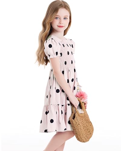 Little Girls Polka Dots Lantern Ruffle Sleeve Elastic High Waist Maxi A-line Pleated Summer Party School Dress2