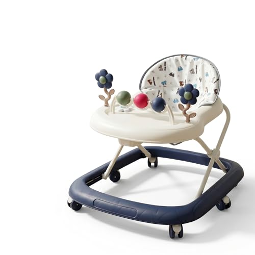 MFSLOVE Baby Walker with 4 Height Adjustment with 3 Interactive Toys Foldable Design with Universal Wheels for Indoor or Outdoor