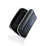 [NEESE] 小銭入れ コインケース 定期入れ 財布 本革 外ポケット カード6枚収納 メンズ レディース (ブラック, Medium)