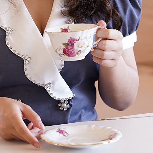 Jomop Ceramic Tea Cups Coffee Cup And Saucers Set Of 4 (Rose) #TOP2