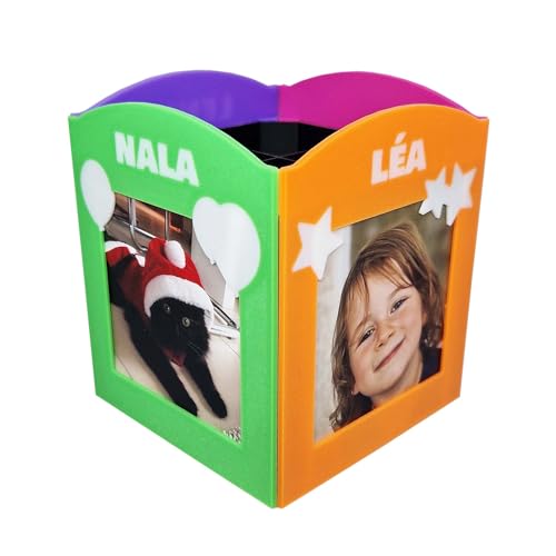 Andrilab Pot à crayons personnalisé - Photos, cadres, couleurs, prénoms et logos personnalisables - Taille 8 x 8 x 9,5 cm - Idée cadeau originale...