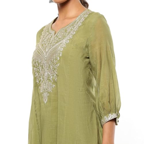 Image of BIBA Women Polyester Blend Embroidered Festive Kalidar Suit Set