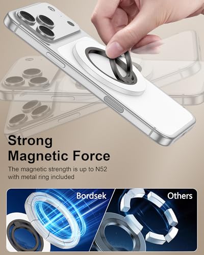 Image of Magsafe Ring Holder with Kickstand, Adjustable Magnetic Phone Grip (White) | Magnet Phone Grip for iPhone 17 Pro Max /16 /15 Series, iPhone Ring with Kickstand, Adjustable Phone Holder for Mag Car Mount