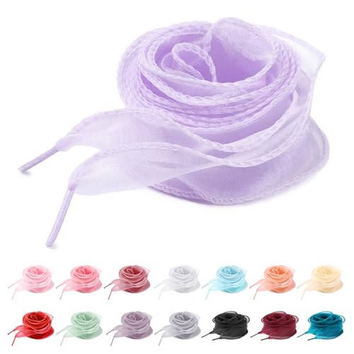 UamGlsob Cordones de Chiffon Velo Satinado Translúcido de 4 cm - Delicadas Cintas de Gasa para zapatillas de Mujer (Purple,100cm)
