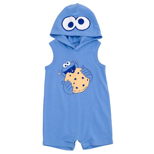 Sesame Street Cookie Monster Infant Baby Boys Hooded Cosplay Sleeveless Romper Blue 18 Months
