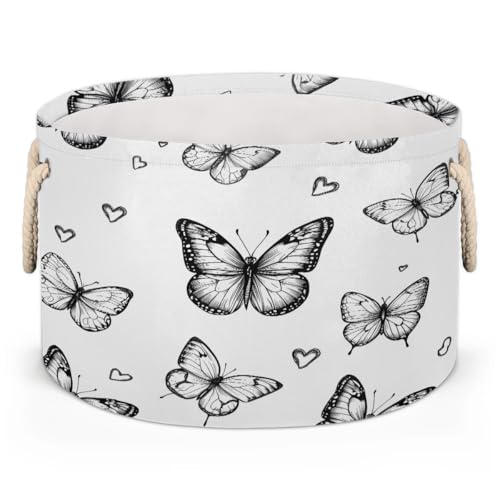 Hsnar Butterflies White Collapsible Round Storage Basket Fabric Storage Bin