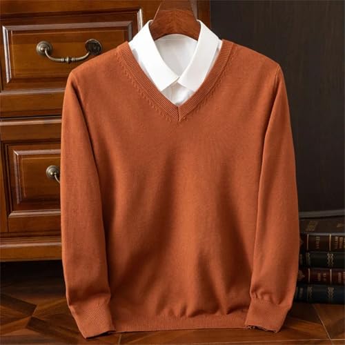 Men's V-Neck Solid Color Knit Pullover Sweater Long Sleeve Loose Fit Business Casual Warm Jumper Tops3