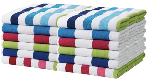 Kaufman - Soft Oversized Cabana Striped Beach Towels | 30' x 60' Thick Terry Cotton Towels (36 Pack)