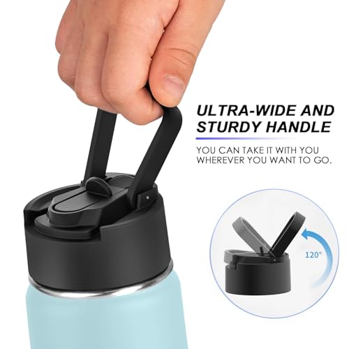 Image of koodee Water Bottle with Straw -12 oz Stainless Steel Double Wall Vacuum Insulated Water Bottle BPA Free Wide Mouth for School (Baby Blue)