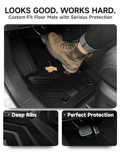 Image of Premium Color TPE Floor Mats for Toyota Tacoma 2024 2025 2026 Double Cab Auto Tran (Not fit Hybrid) | Carbon Fiber Wing Design | All-Weather Floor Liners TRD /SR /SR5 /limited 1st&2nd Row Mats