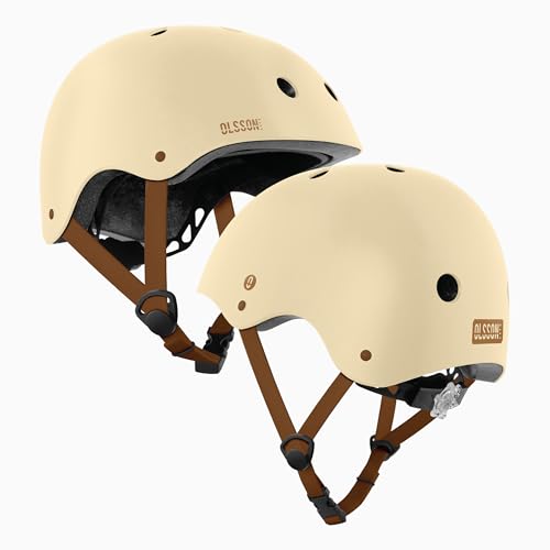 Casco Bicicleta Niño OLSSON Casco Infantil - Talla Ajustable S/M (48-50) M/L (50-52) - Protección 360º - Forro Desmontable - Ventilación - para Bicis, Skate, Patinetes y Patines (Beige, Medium)