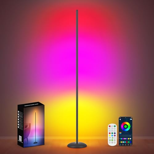 Vexinat Corner Floor Lamp, Smart RGB LED Corner Lamp with App & Remote, Modern Floor Lamp with 16 Million Colors, Music Sync, Scene Modes, Color Changing Standing Lamps for Living Room, Bedroom