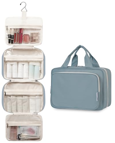 Image of Travel Toiletry Bag for Women Large Hanging Makeup Bag Organizer Toiletries Bag for Full Size Essentials Accessories Cosmetics (Greyish Blue (Large))