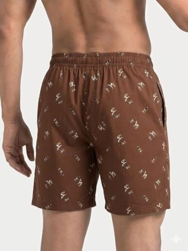 Image of Men's Cotton Boxers | Comfortable Printed Boxer Shorts for Men | Soft Breathable Lounge Boxers | Elastic Waist Relaxed Fit | Men's Sleepwear & Home Wear Boxer Shorts