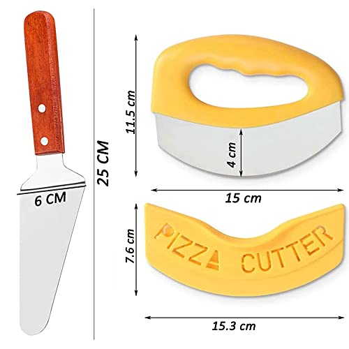 Image of P-Plus International Pizza Cutter and Serving Turner - Pizza Serving Turner - Pizza Cutter Tool - Pizza Spatula - Pizza Cutter Wheel (Set of 2)