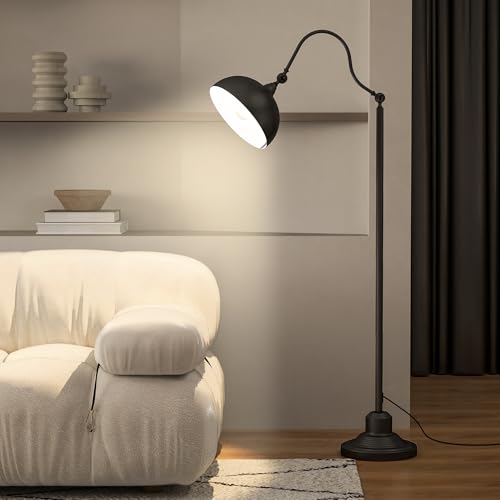 HOMCOM Lampadaire sur pied salon rotatif à 180°, lampadaire à arc avec abat-jour réglable, interrupteur, lampe sur pied E27, lampe de lecture en métal,...