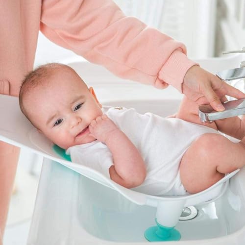 Image of MOPPETS Clean Rinse Baby Hands-Free Buttock Washing Rack, Infant ; Multifunction Anti-Slip Baby Sponging Bather for Use on Counter Sink 0-12 Months (Washer-White)