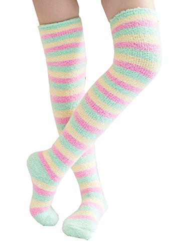 Knee High Socks Fuzzy Socks Women Winter Leg Warmers Print Long Stockings