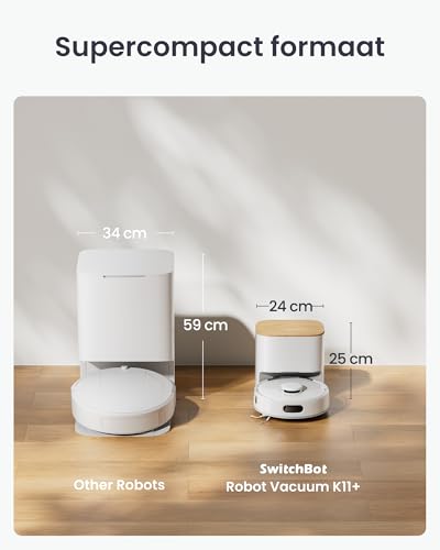 Robotstofzuiger SwitchBot K11+ 6000Pa, 4L stofzak 90 dagen, dubbelzijdige borstel, LDS-navigatie, compact design - Afbeelding 3