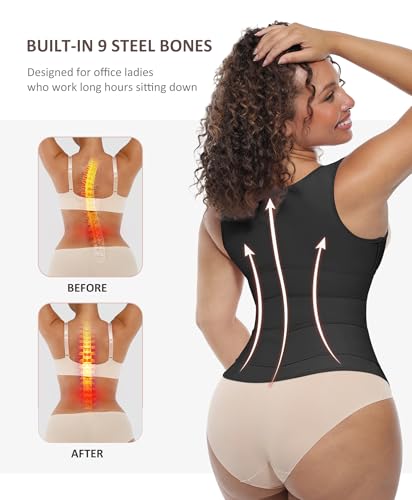 FeelinGirl Waist Trainer for Women Latex Waist Trainers Vest Plus Size Waist Cincher Corset 3 Belts Hooks Steel Bones3