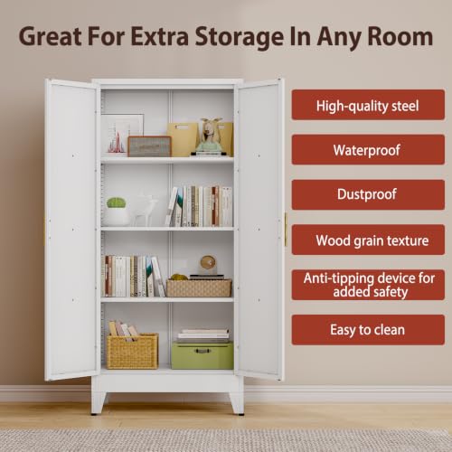 Image of PAOFIN 61 inch H Kitchen Storage Cabinet with Doors | Freestanding Pantry Cabinet,Farmhouse Food Storage Cabinets,Tall Cabinets for Kitchen, Dining Room, Living Room(White)