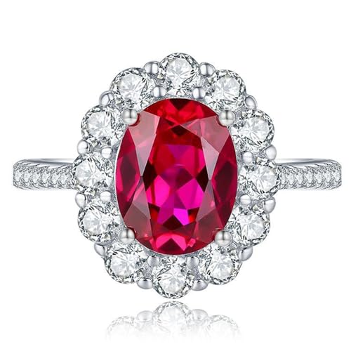 3CT Oval Cut Red Lab Grown Diamond Ring, 18K White Gold Plated Multi-stone Engagement Ring, D Color Sterling Silver Simulated Diamond Ring, Promise Ring for Her