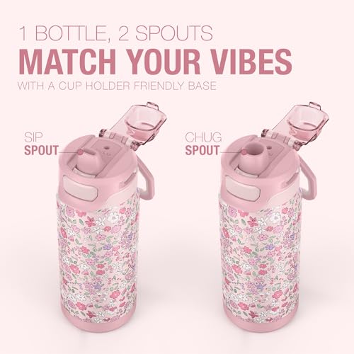 Image of ZULU Powerfill Pro 18oz Kids Stainless Steel Water Bottle with Quick Fill Lid, Triple Wall Vacuum Insulated, Leak Proof Locking Lid, Sip & Chug, Reusable, BPA Free, Dishwasher Safe, Flower Crown