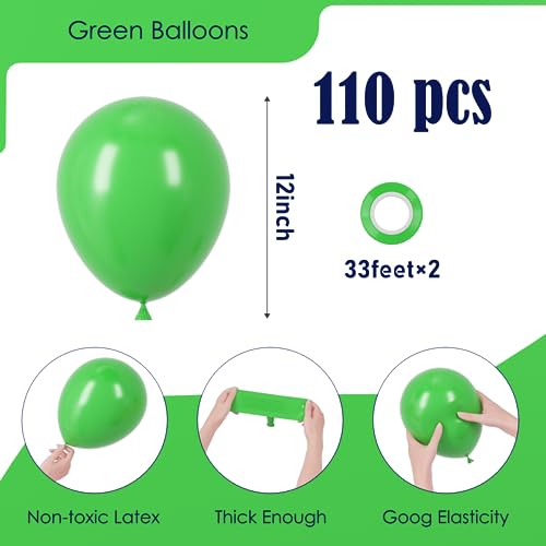 Image of Voircoloria 110pcs Green Balloons 12inch Green Latex Party Balloons for Graduation, Wedding, Birthday, Christmas, Baby Shower, Anniversary Party Decorations